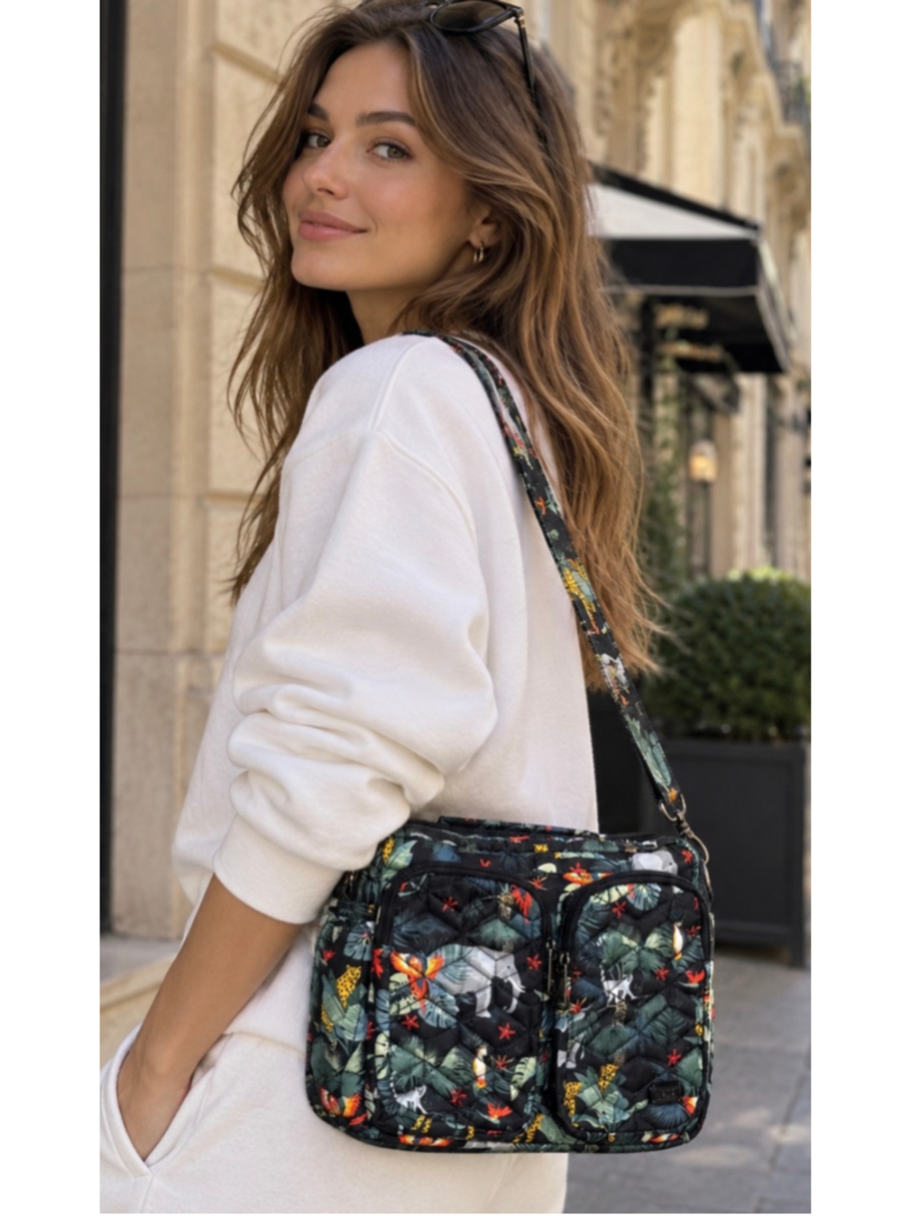 RARE: Lug Navigator Crossbody Navigator Bag One Size Black Wildlife Print NWT